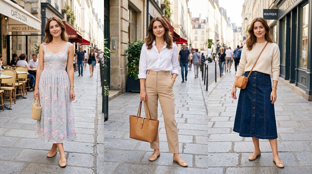 beige ballet flats outfits