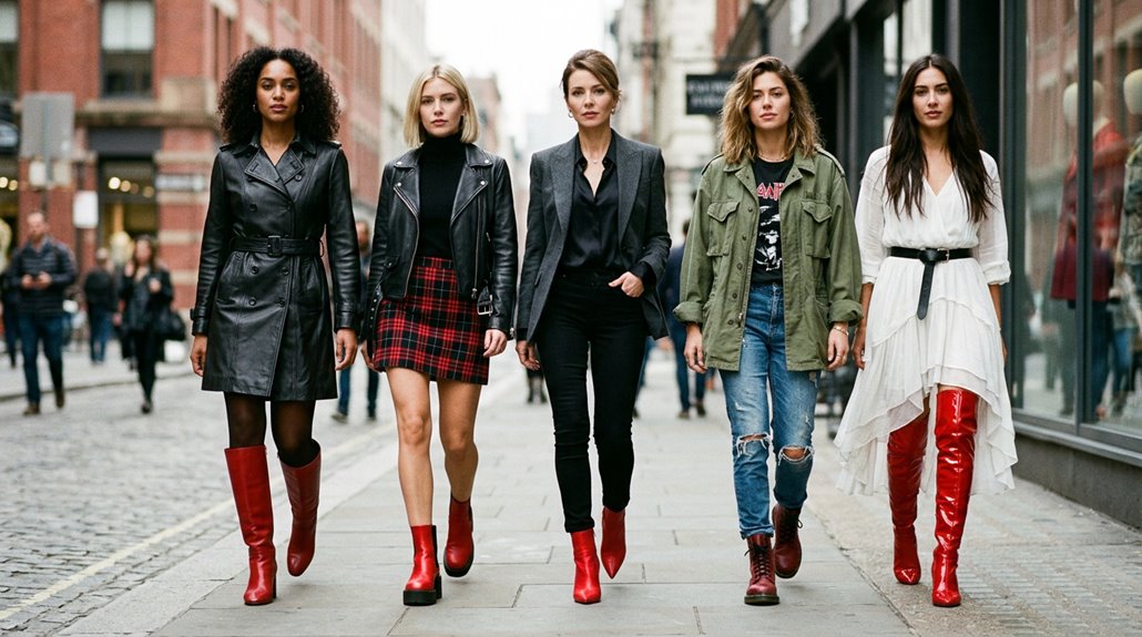 bold red boots styled for outfits