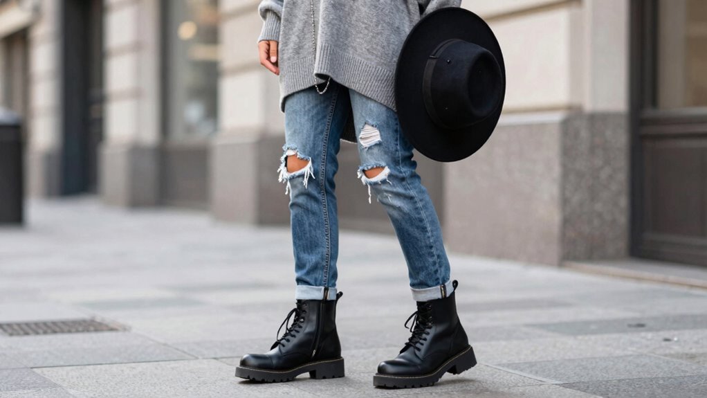 casual outfits with black combat boots