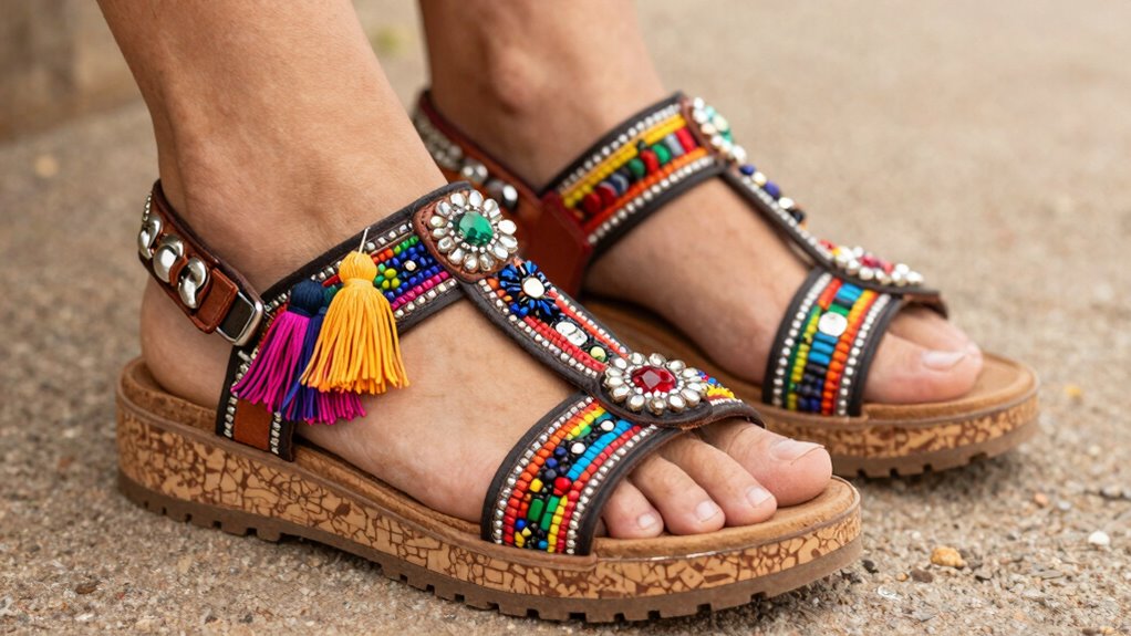 chunky cork bedazzled sandals sparkle