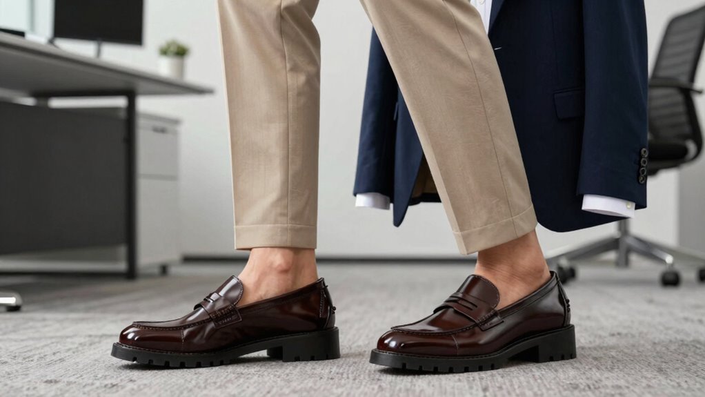 chunky loafers with tailored balance