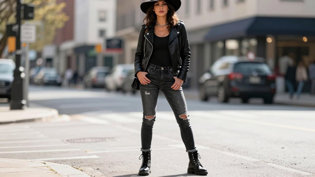 edgy feminine outfits with combat boots