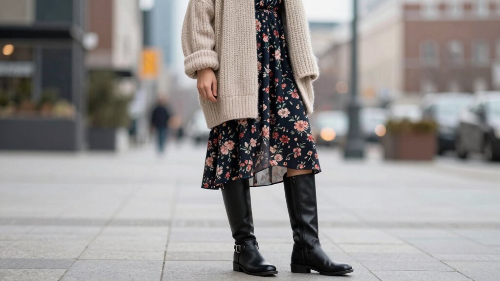 knee high boots tights layering