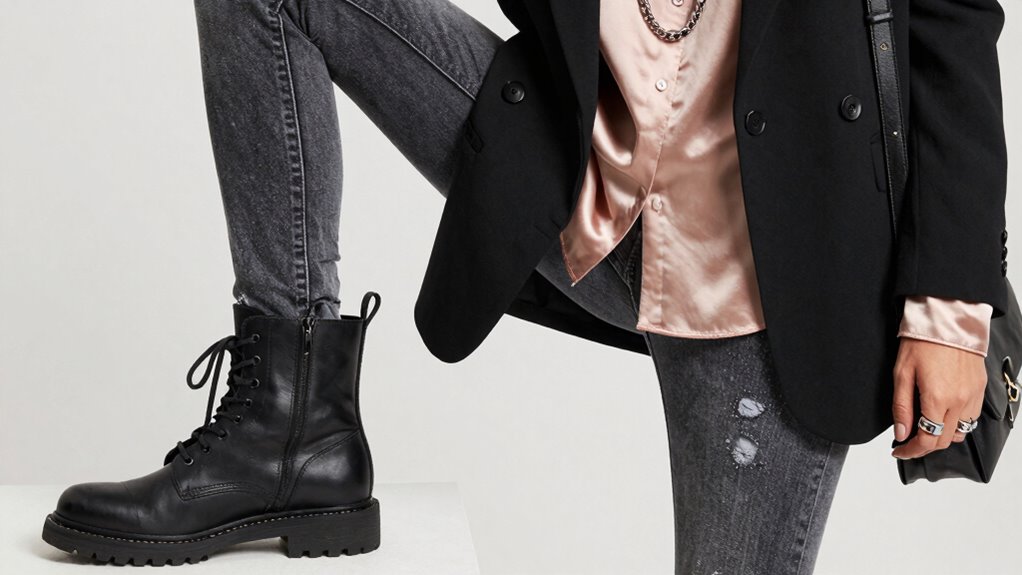 layered combat boots with soft textures