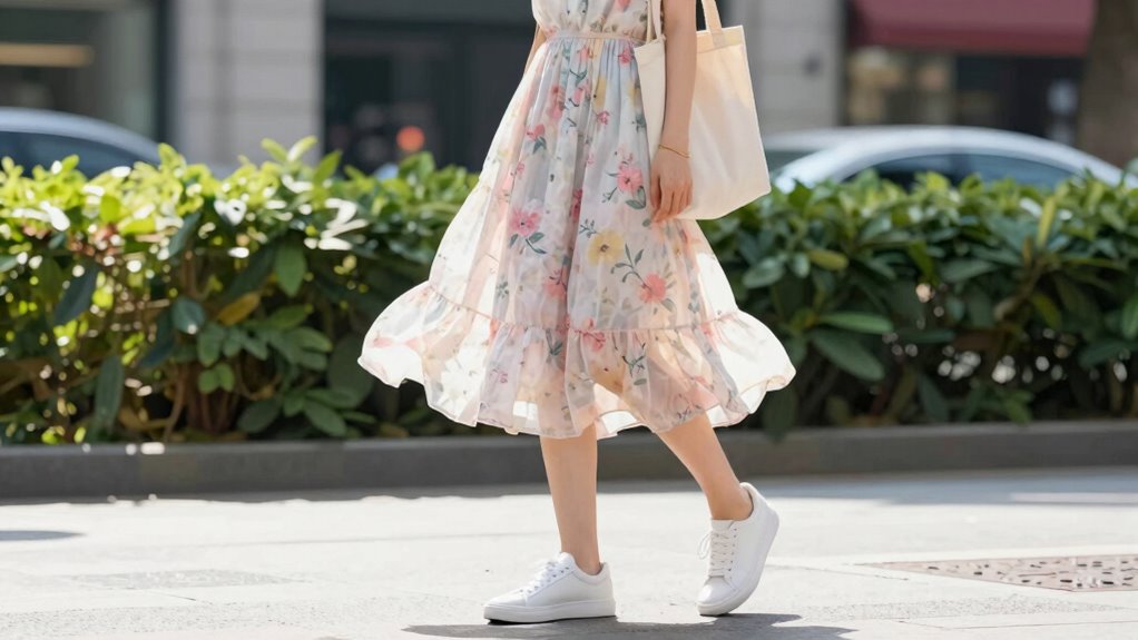 layered dress and sneaker day to night transition