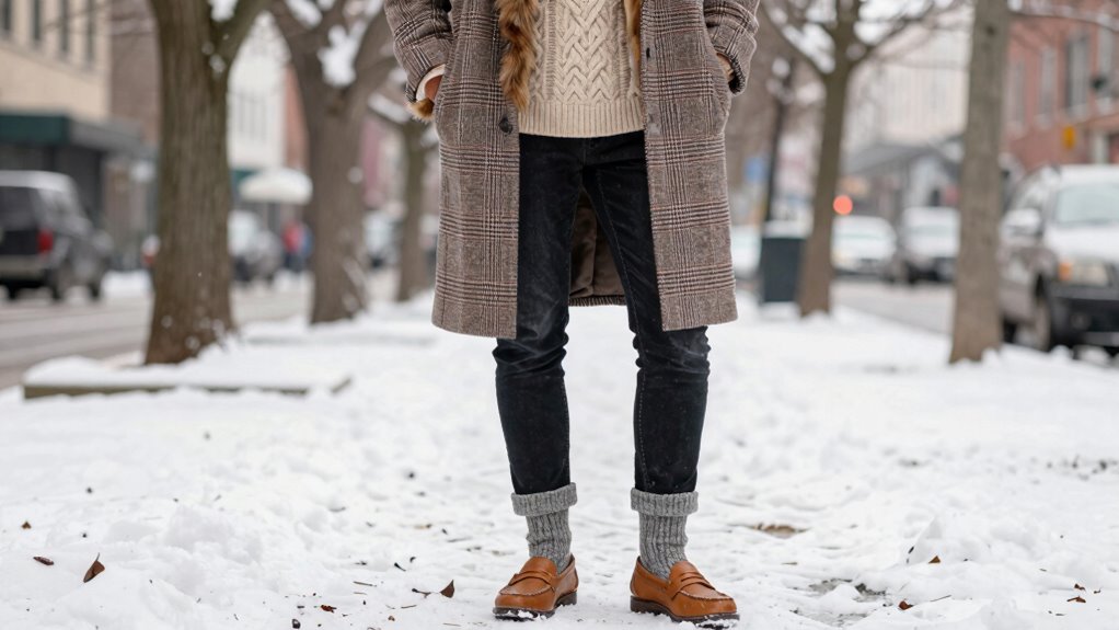 loafers with layered winter ensembles