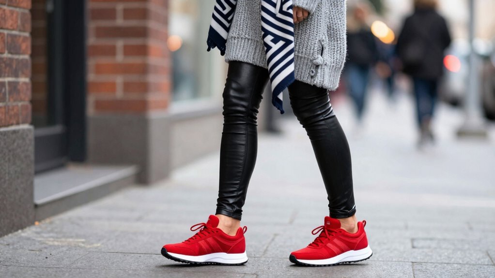 mix textures with red sneakers