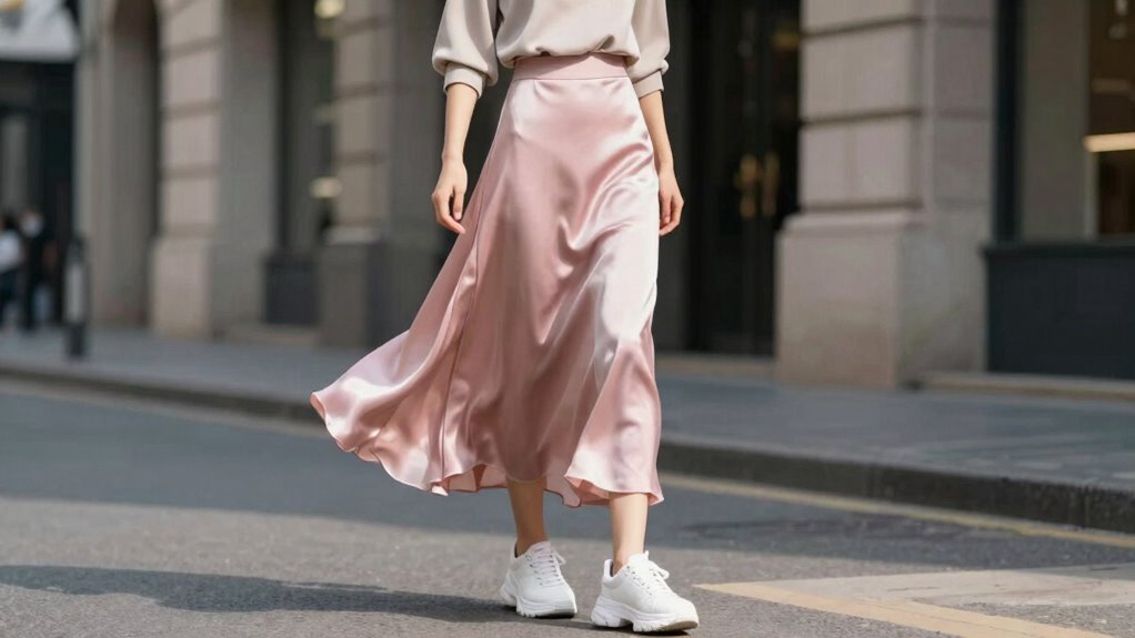polished sneakers for satin skirts