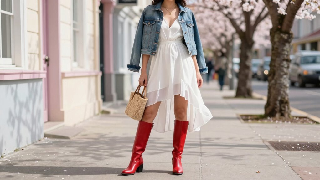 red boots as focal spring styling