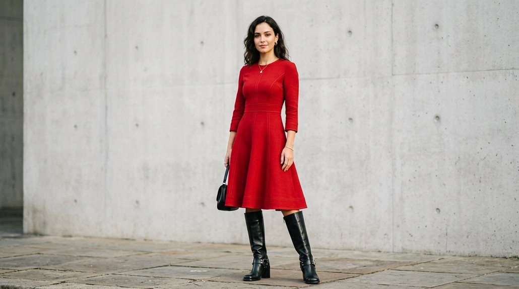 red dress with boots outfits