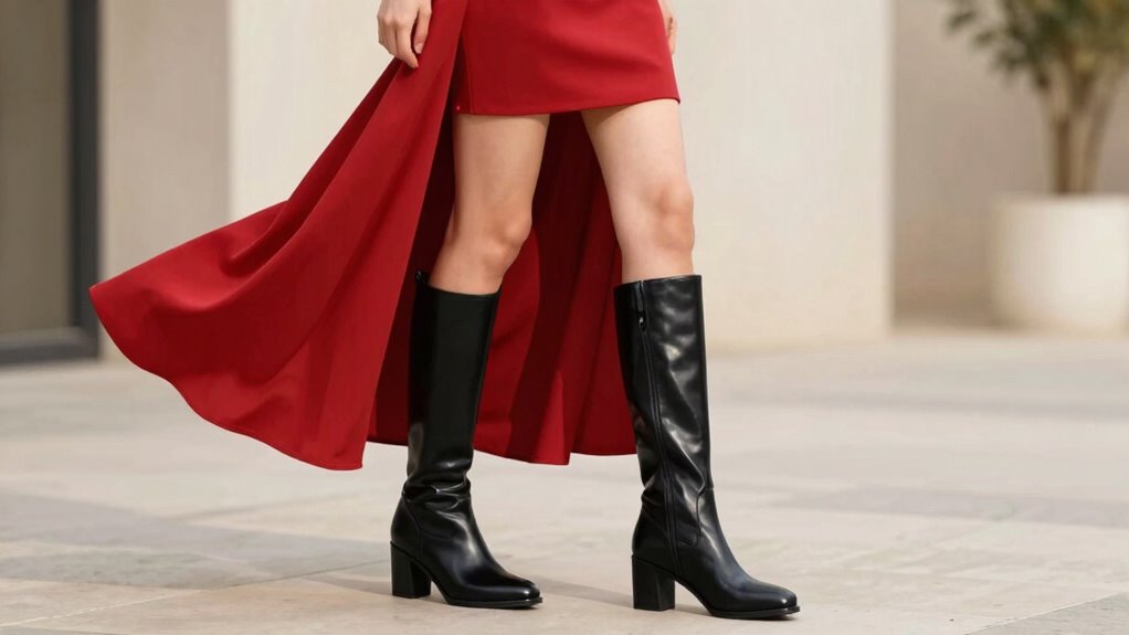 red dress with knee high boots