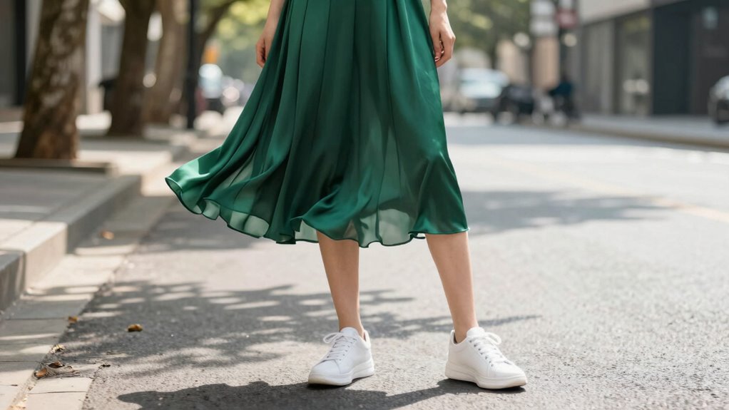 silk skirt sleek sneakers balance