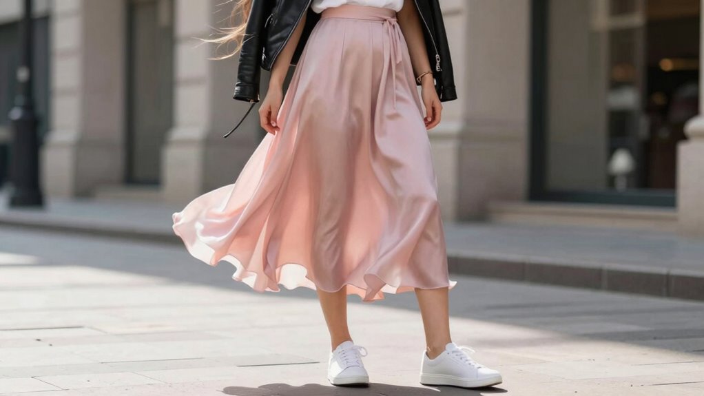 silk skirt sneakers elevate night