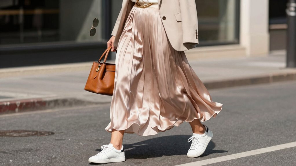 silk skirt sneakers elevate