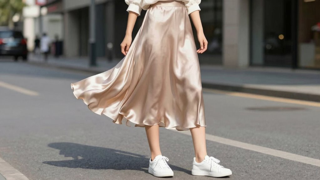 silk softness with sneakers pairing