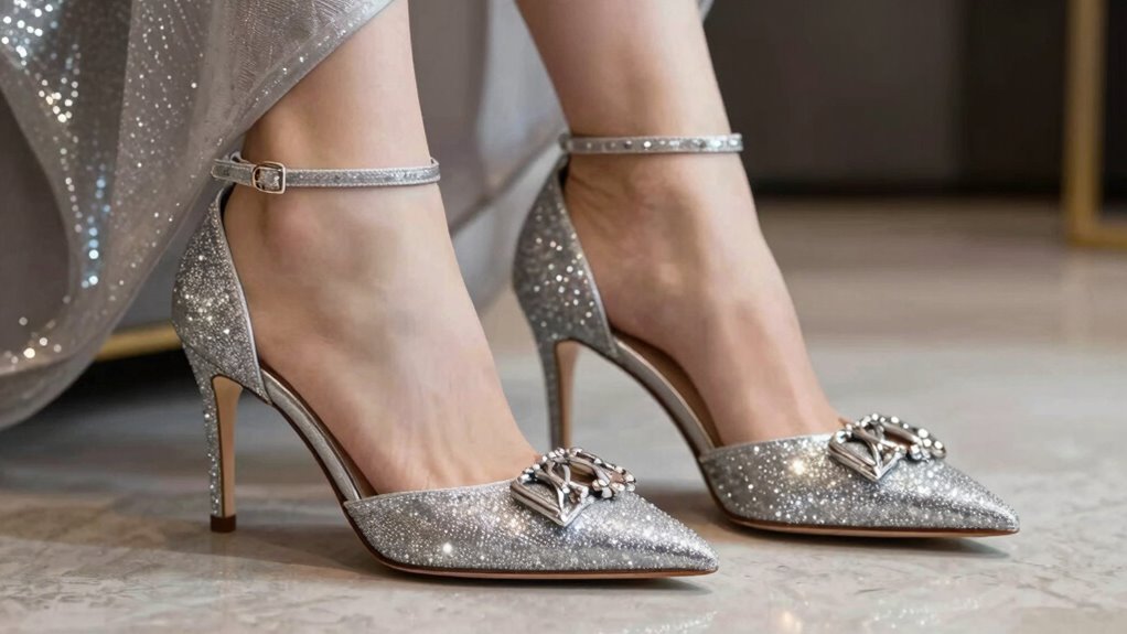 silver heels comfort balance shine