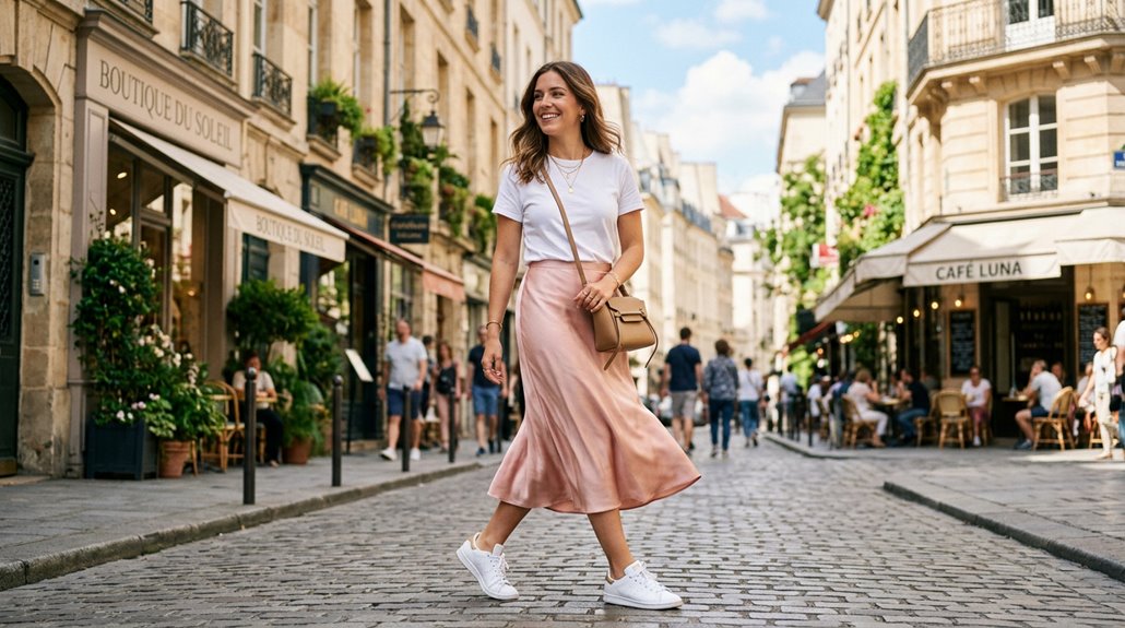 styling silk skirt with sneakers