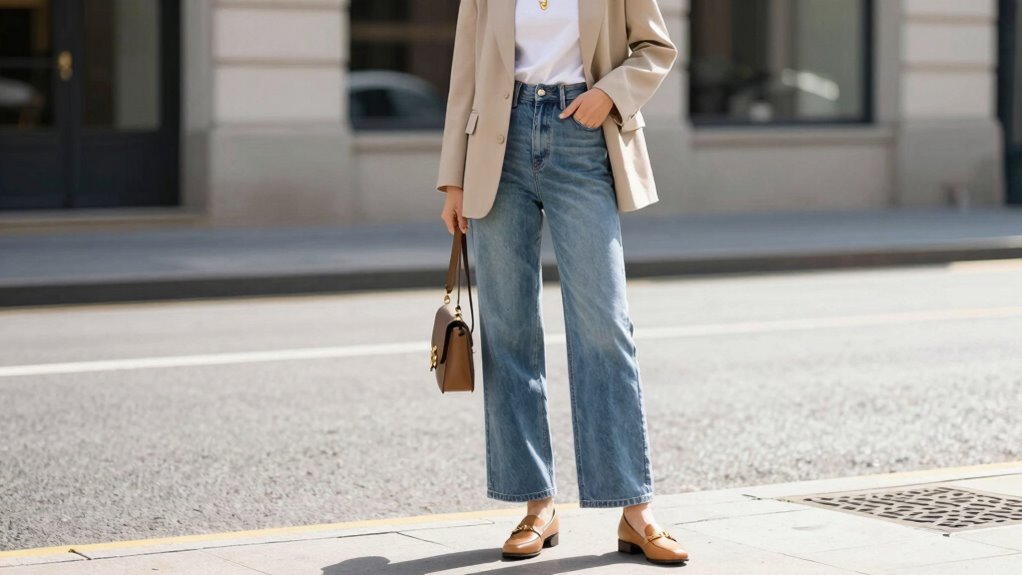 wide leg jeans loafers smart casual