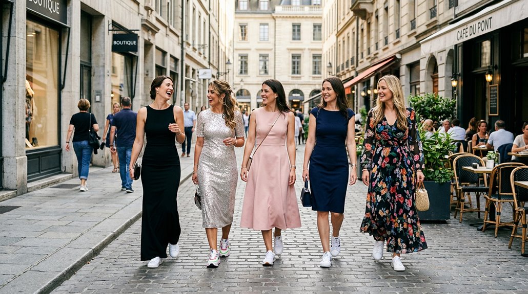 formal dress with sneakers looks
