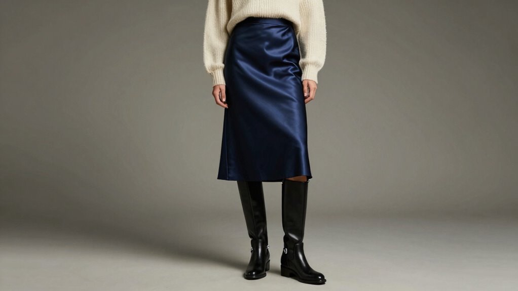 satin skirt suede boots tonal balance