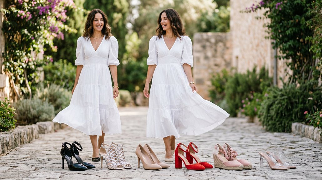 six stylish heel and white dress pairings