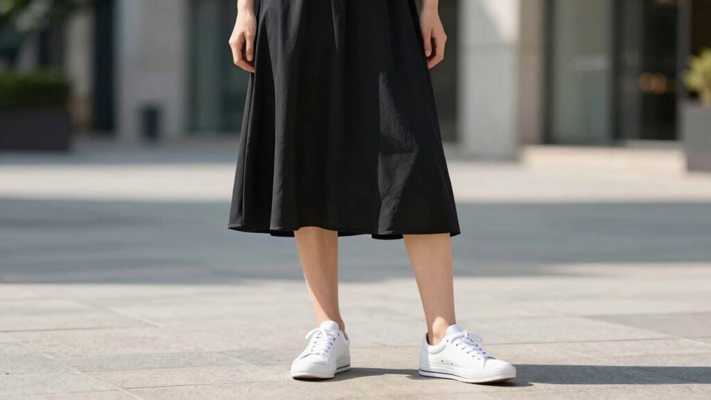 sneakers balance dress lengths thoughtfully