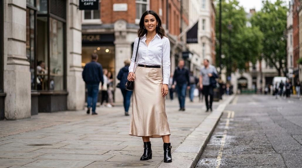 styling satin skirt with boots