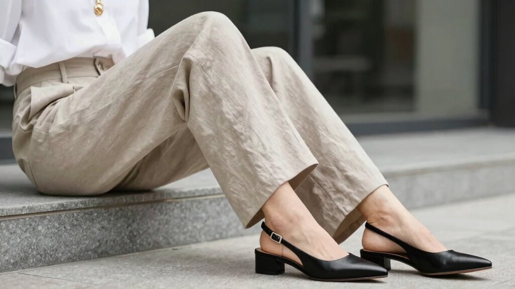 wide leg pants with slingback pumps